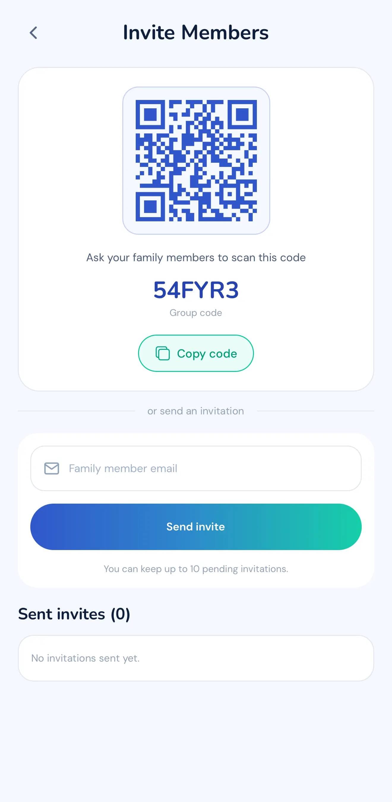 SpesApp family invite screen