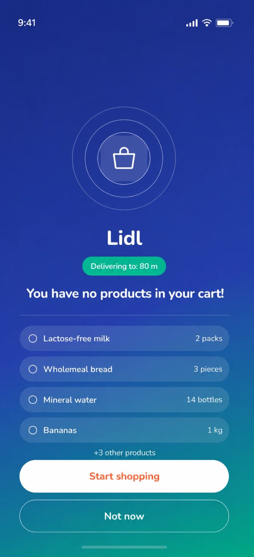 SpesApp quick shopping mode screen